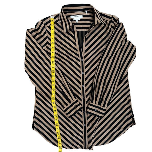 Foxcroft NYC Striped Button Down Shirt Womens 10 Black Beige Long Sleeve Cotton - Picture 5 of 10